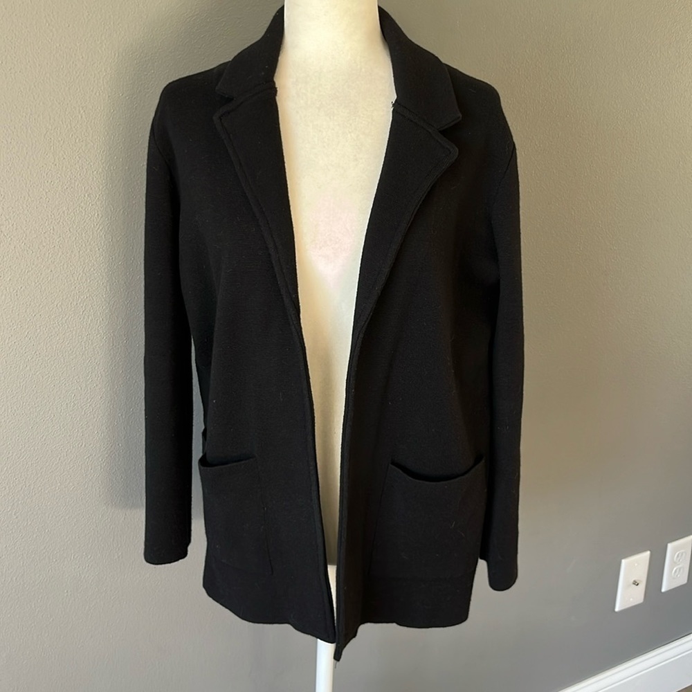 Magaschoni Knit Wool Blend Open Blazer Jacket Black